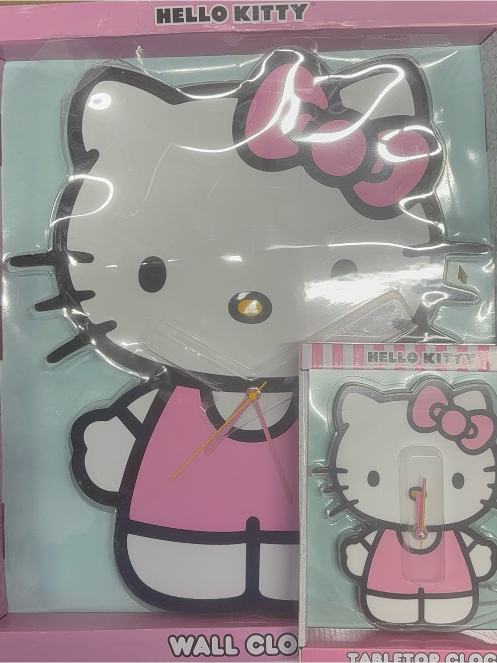 (2) Hello Kitty Pink Wall & Tabletop Clock Set